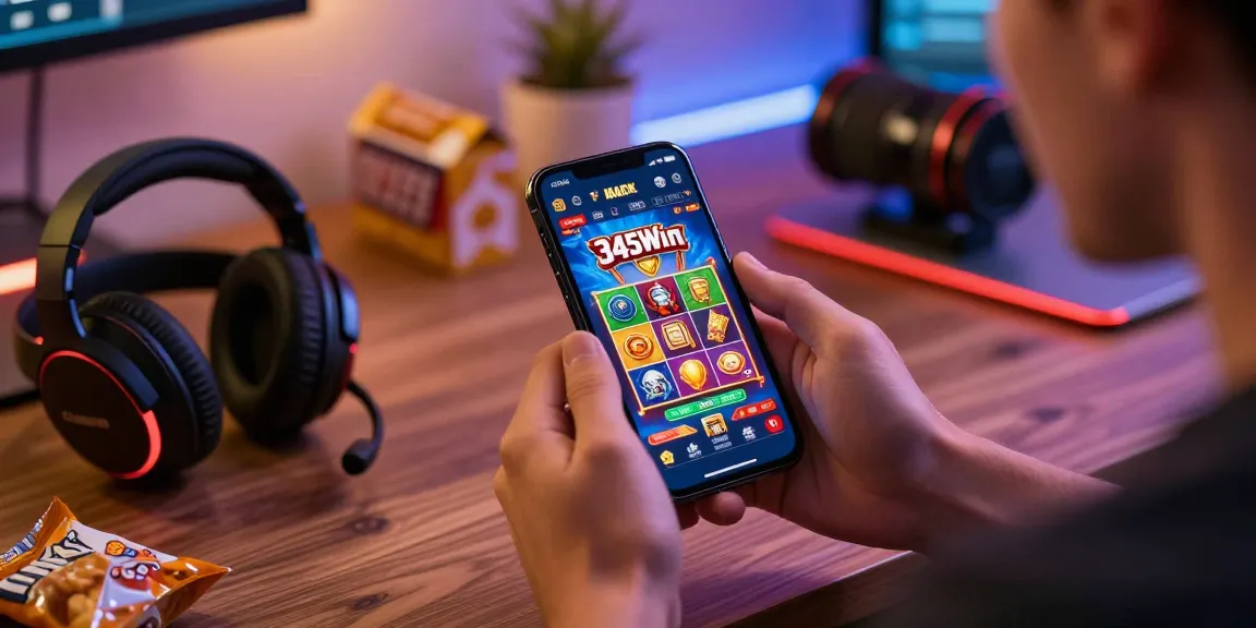 345win gaming experience on mobile device with vibrant slots and contemporary setup.