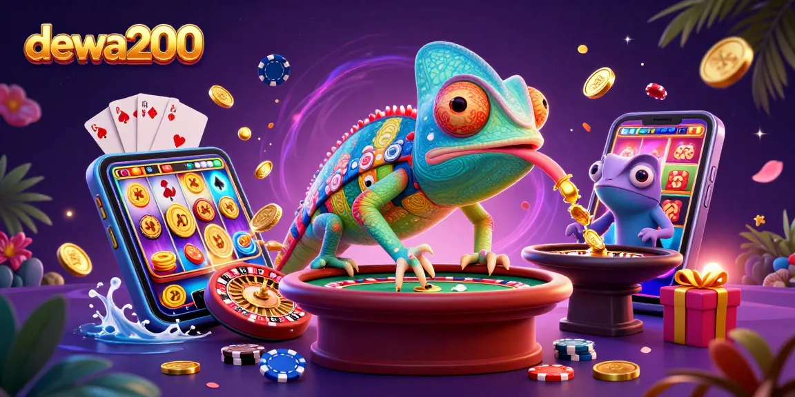 Permainan kasino dewa200 yang mengasyikkan dengan pemilik kasino chameleon ceria dan elemen kasino lainnya.