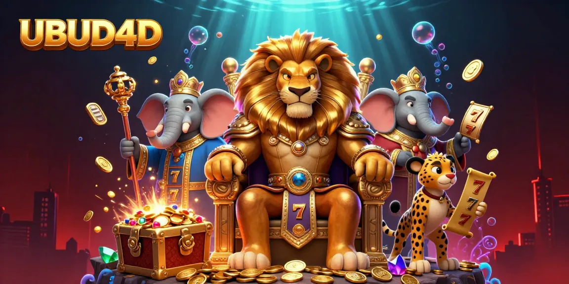 Experience UBUD4D's vibrant slots and strategies in a dynamic casino scene with engaging characters.
