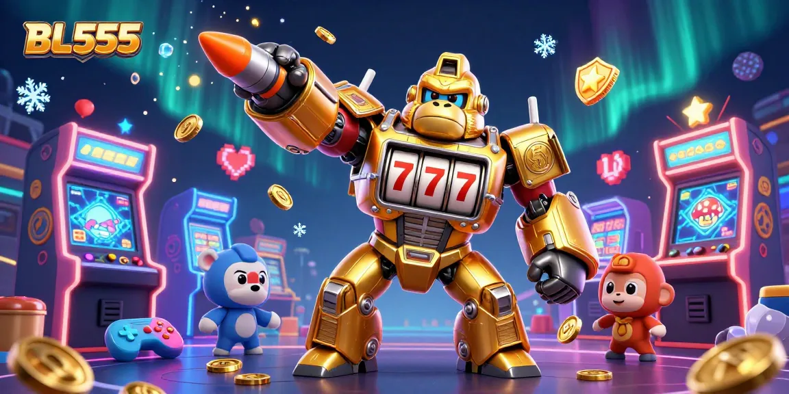 Experience the thrill with BL555's vibrant gaming adventure featuring a unique golden gorilla mech.