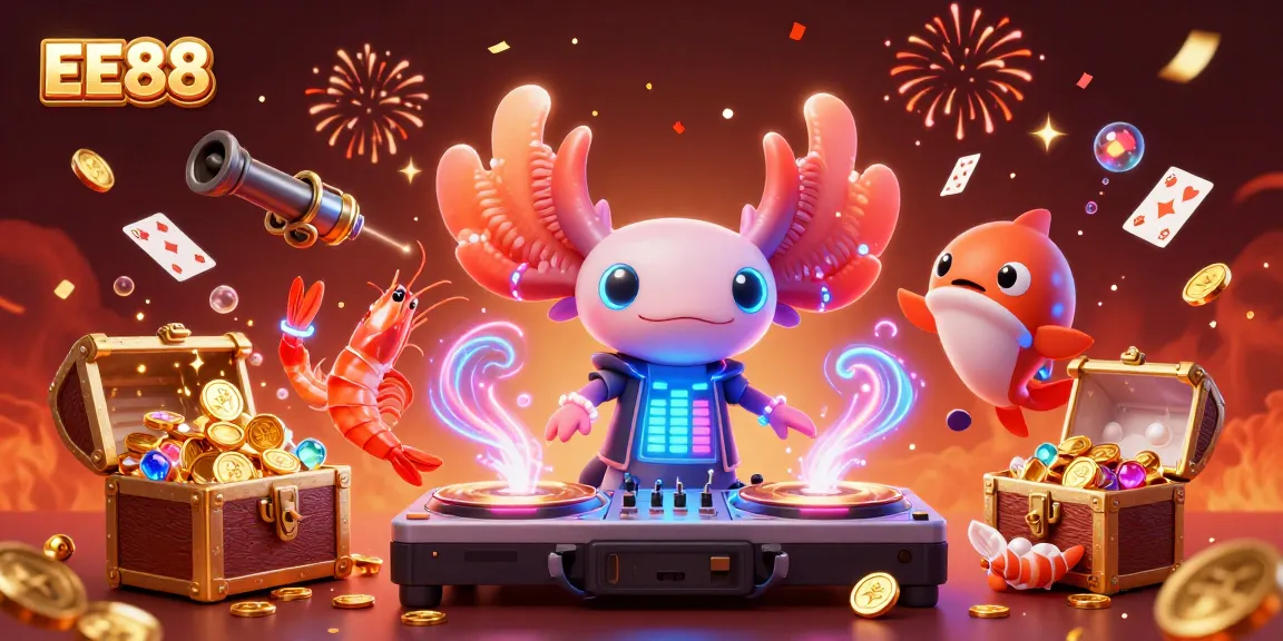 Catch the excitement at EE88 with vibrant underwater games featuring an axolotl DJ and glowing sea creatures.