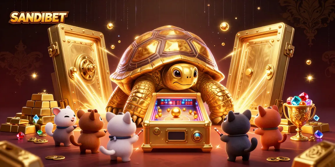 SANDIBET offers an immersive gaming experience with its vibrant 3D golden casino scene full of treasures.