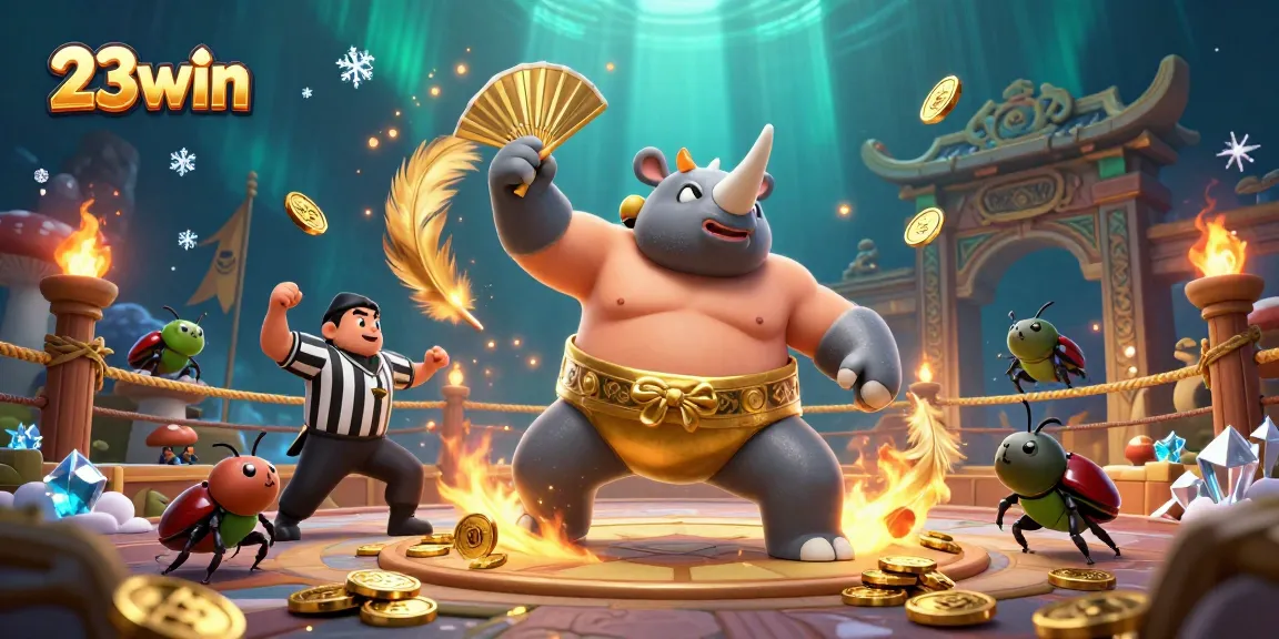 Experience thrilling action at 23win with a colorful casino illustration featuring dynamic characters and elements.