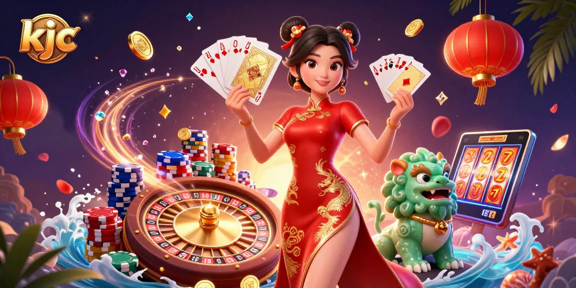 Experience excitement with KJC's vibrant gambling scene featuring dynamic characters and elements.