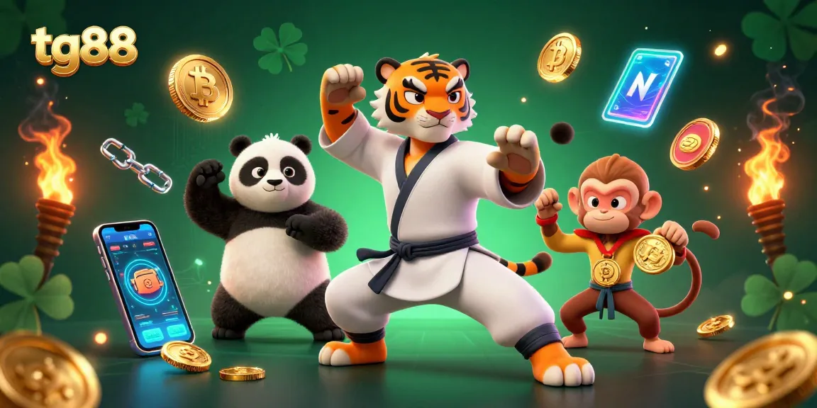 Engage with tg88 in this vibrant 3D casino scene featuring playful characters and digital assets.