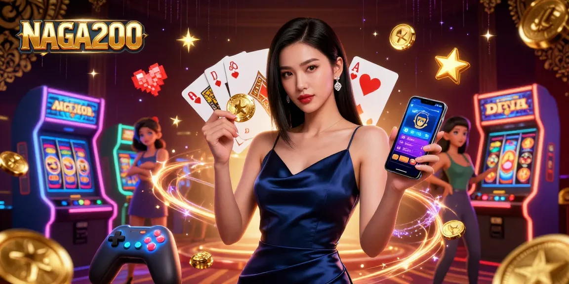 NAGA2000 menghadirkan aksi yang penuh warna dengan permainan slot, menampilkan wanita percaya diri dalam busana mewah.