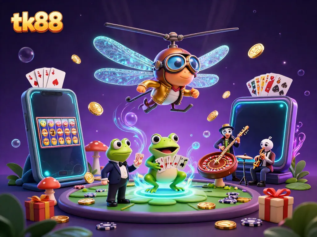 Experience the thrill of tk88 at a vibrant lily pad casino, featuring dynamic characters and games.