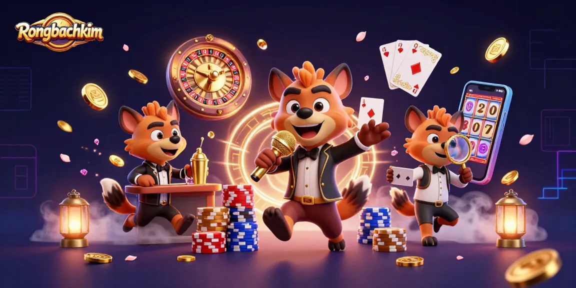 Engage with Rongbachkim in a vibrant casino scene featuring cartoon hyenas and exciting game dynamics.