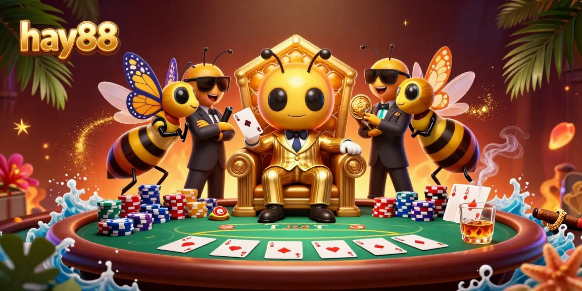 hay88 engages in thrilling poker action with a mob boss and bodyguards in a dynamic casino setting