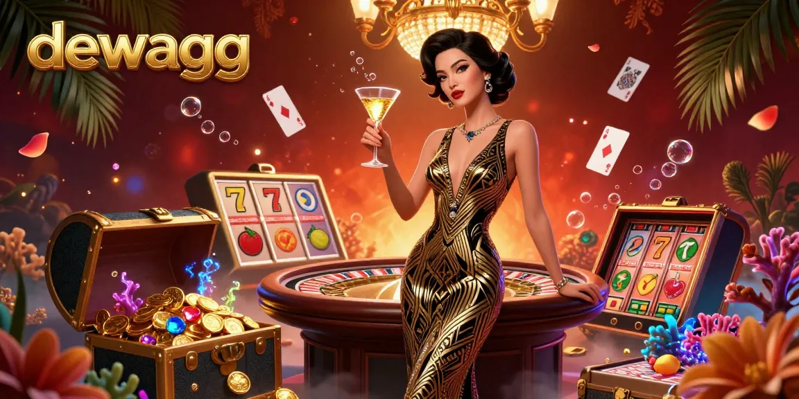 Dewagg offers thrilling casino experiences with a captivating scene featuring an elegant woman and rich gaming elements.