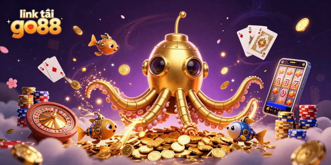 Experience the thrill with link tải go88, navigating a sea of rich treasures from a golden kraken submarine.