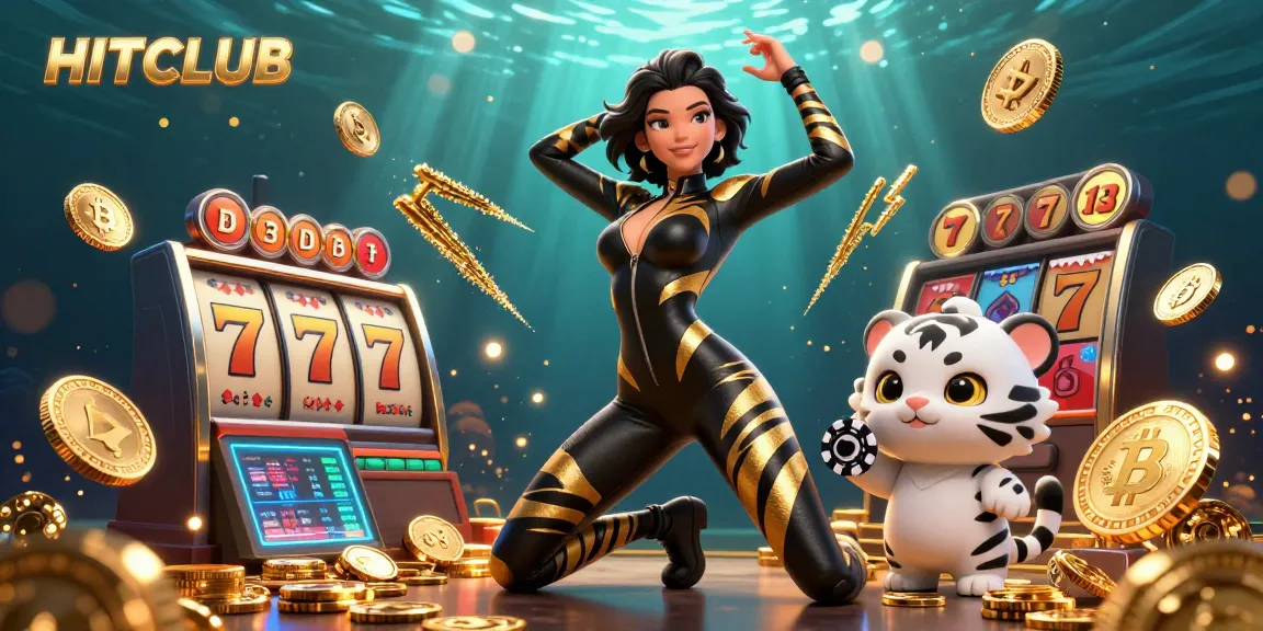 Engage with HITCLUB's vibrant casino atmosphere featuring a dynamic scene with a stunning woman and playful tiger.