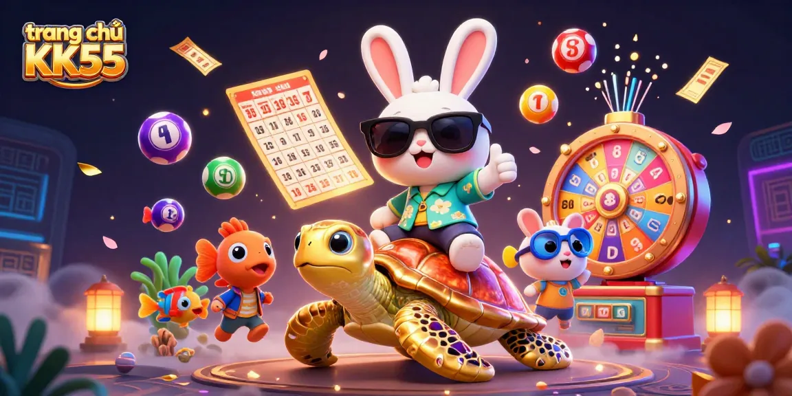 Experience excitement at trang chủ KK55 with a lucky rabbit and golden turtle in a vibrant casino atmosphere.