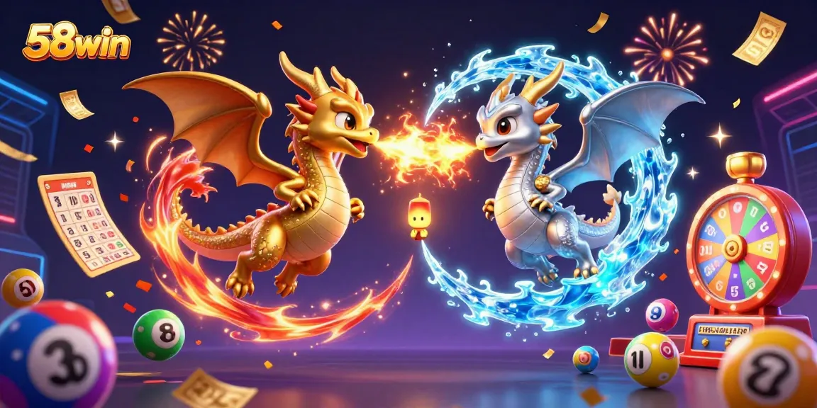 Experience thrilling action at 58win with colorful lottery balls, golden tickets, and festive celebrations.