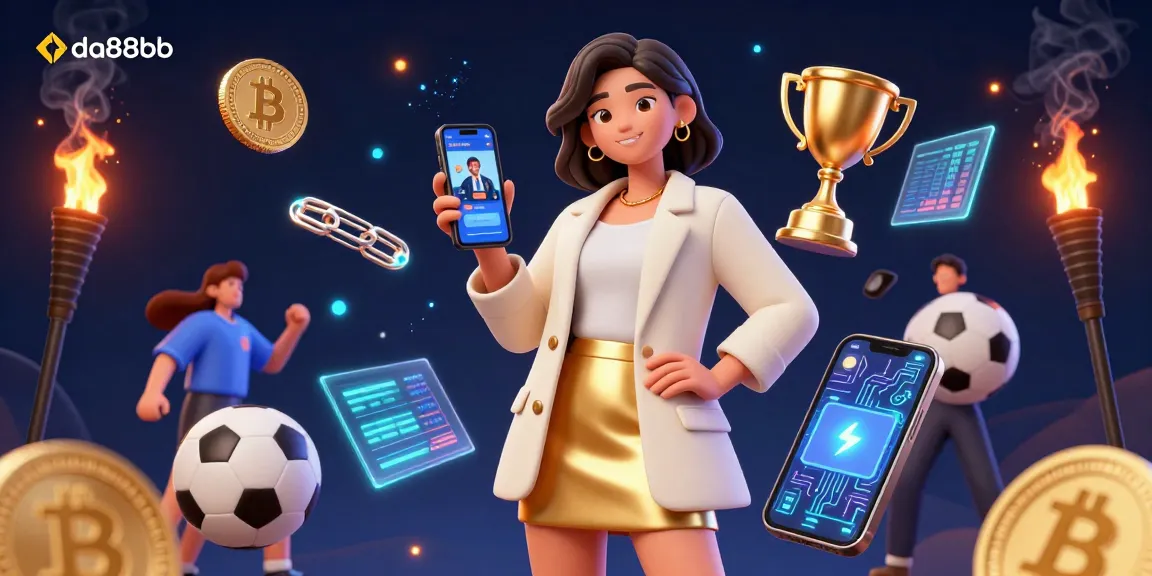 Engage with da88bb's sports betting excitement, featuring a friendly Asian woman and dynamic crypto elements.