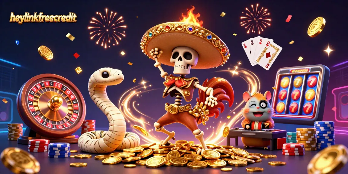 heylinkfreecredit highlights an energetic casino scene with vibrant characters, animated games, and thrills.