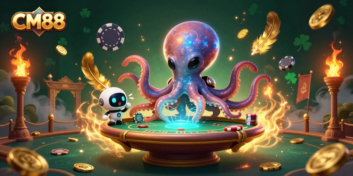 CM88 alien octopus showcases thrilling poker action with floating chips and vibrant cosmic backdrop.
