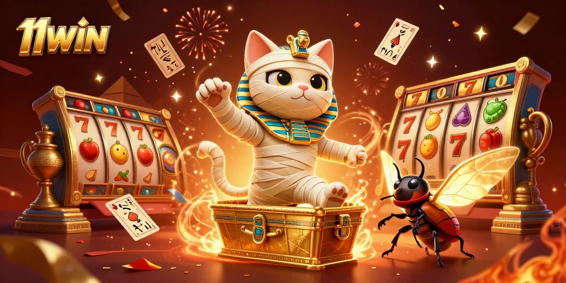 Engage with thrilling slot adventures at 11WIN with a vibrant online casino illustration.