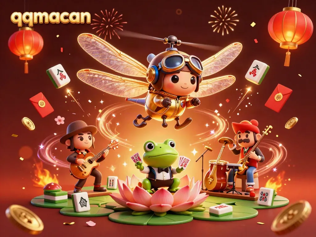 Experience thrilling gameplay at qqmacan casino with vibrant characters and festive decorations.