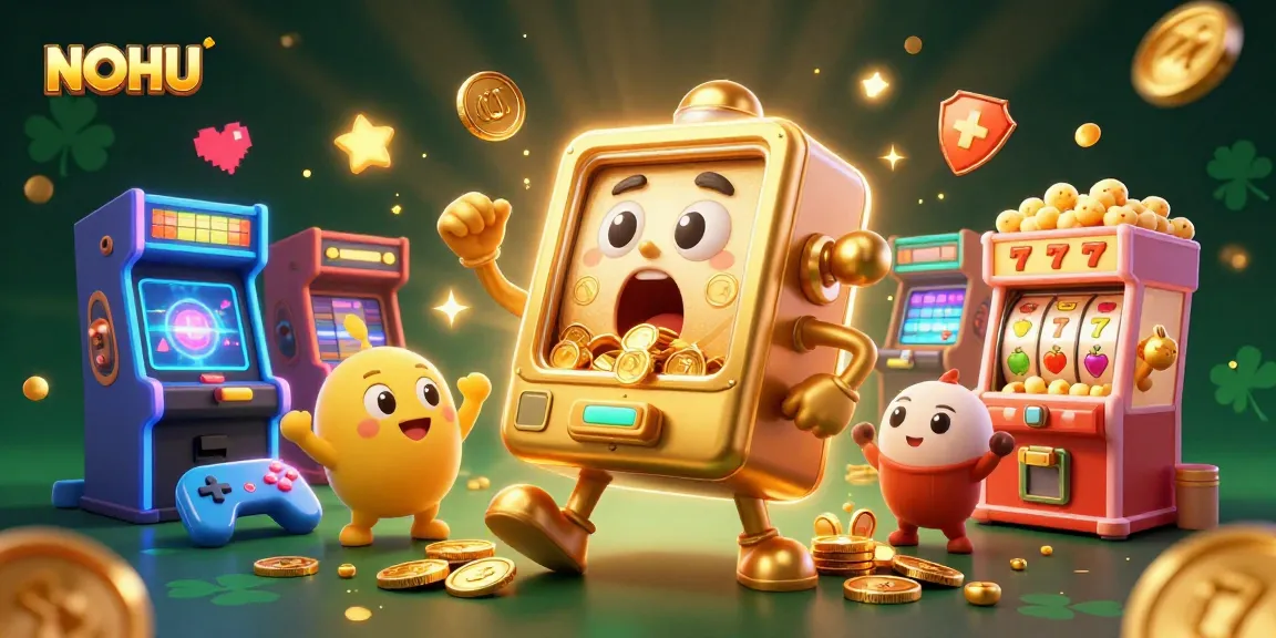 NOHU slot machine celebrating a jackpot with coins flying, creating an engaging casino scene.