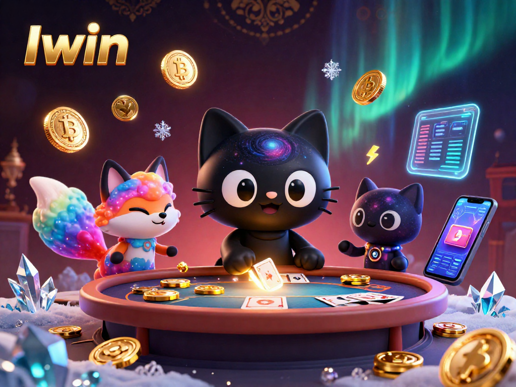 Iwin offers exciting gameplay with a cosmic casino vibe featuring animated characters and crypto elements.