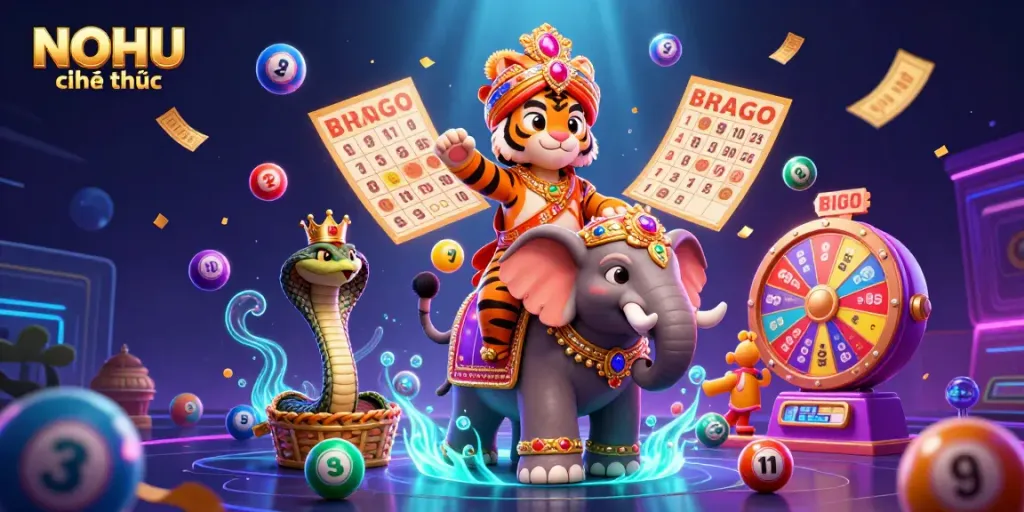 Experience the excitement of NOHU chính thức with a dynamic 3D casino scene featuring vibrant games.