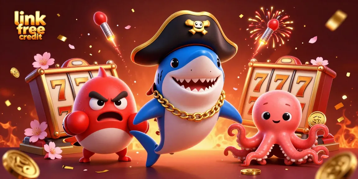 Engage with exciting link free credit offers in a festive casino scene featuring vibrant characters and celebratory elements.