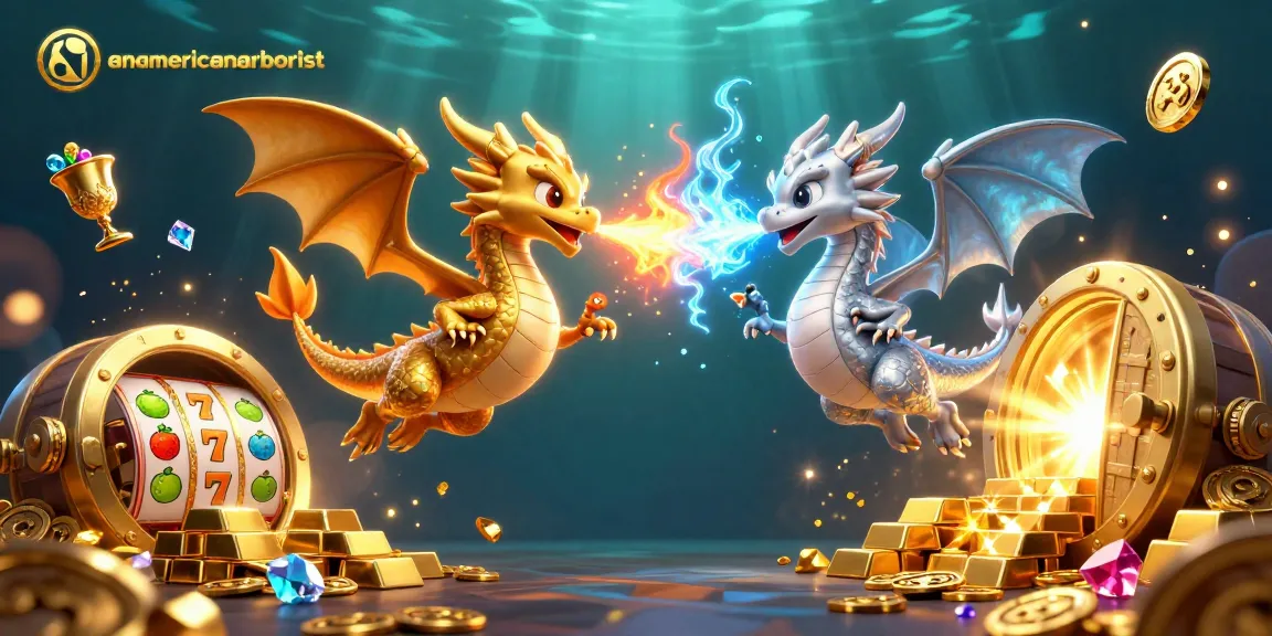 Anamericanarborist reveals dynamic slot games with dual dragons in a vibrant casino scene, showcasing excitement.