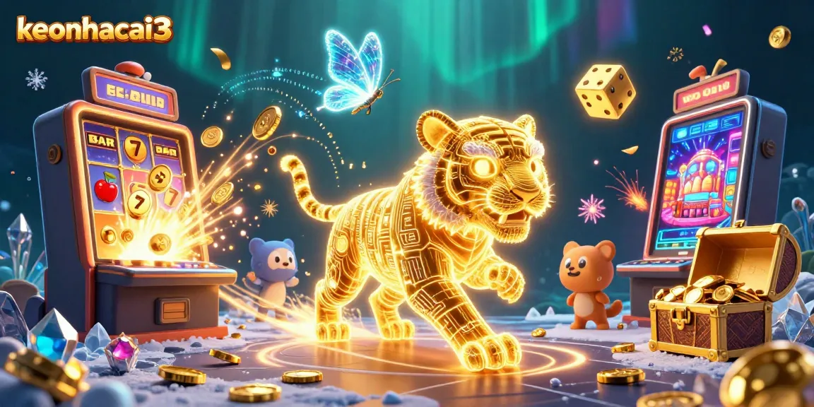 Experience the excitement of keonhacai3 with a golden tiger in a vibrant digital casino.
