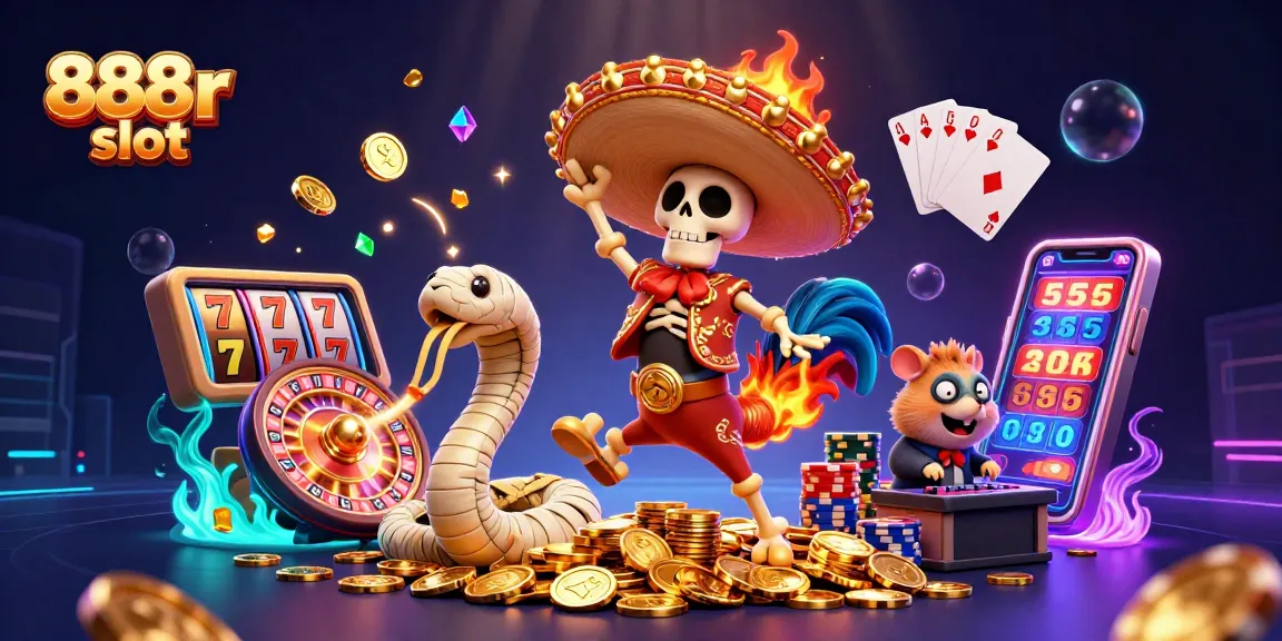Enjoy the vibrant 888r slot scene with lively characters celebrating wealth and luck.