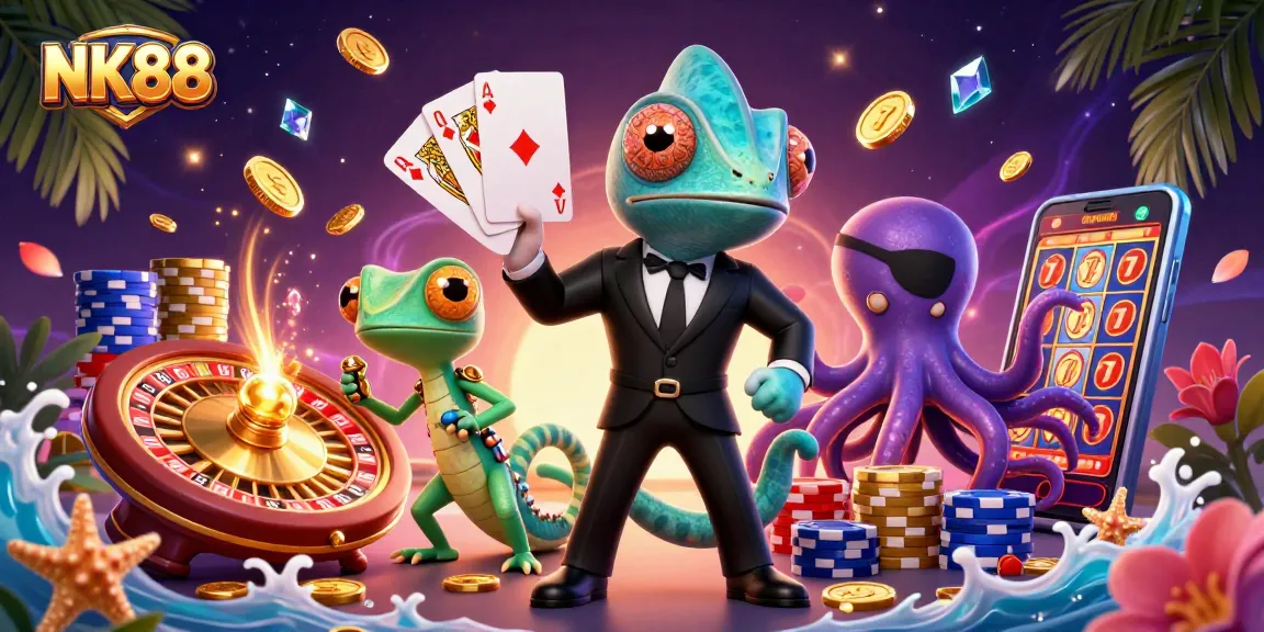 Join the action at NK88, where colorful characters and casino games collide in a thrilling scene.