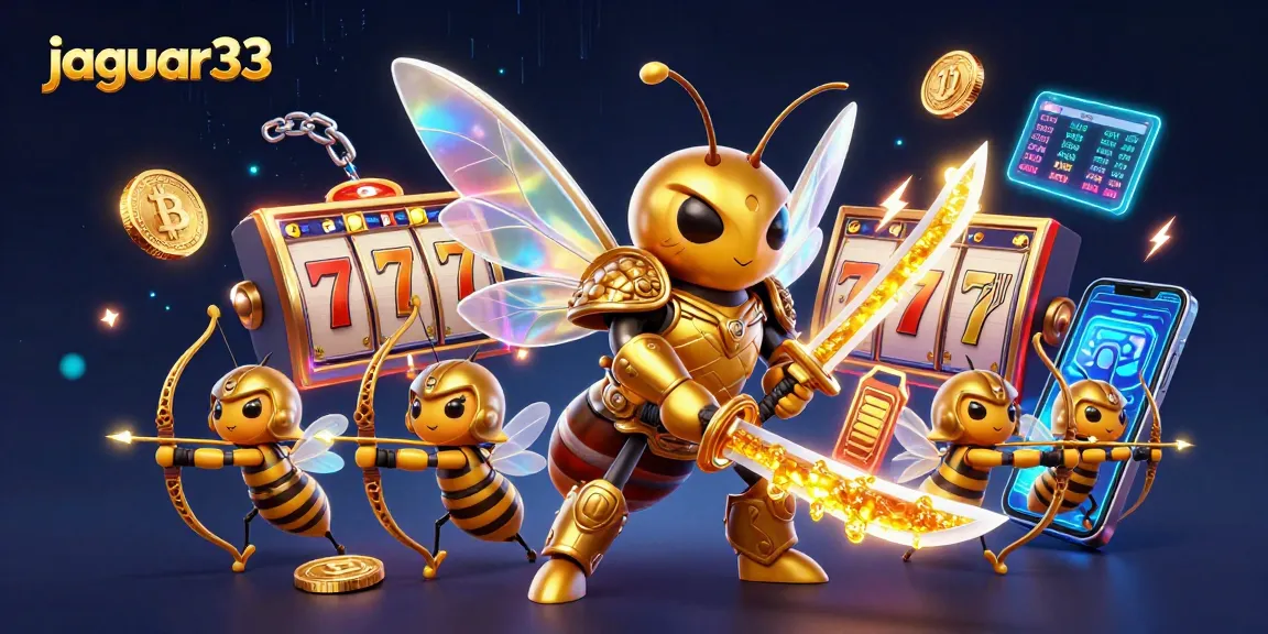 Engage in thrilling gameplay at jaguar33 with epic wins from slot games, featuring a dynamic casino illustration.