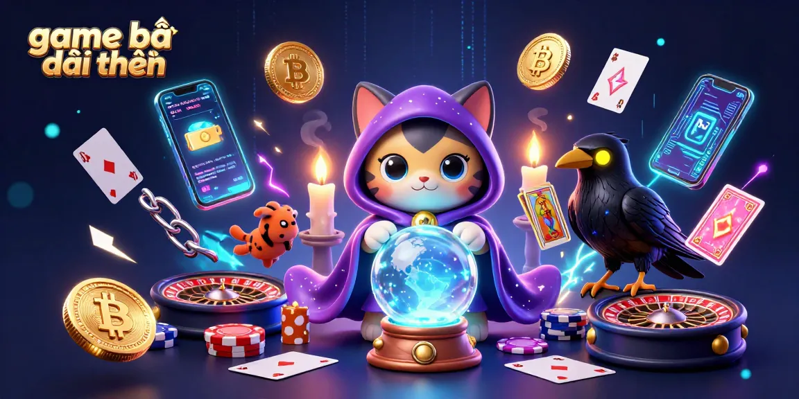 Engage with game bài đổi thưởng through vibrant cards, chips, and mystical elements in a dazzling 3D scene.