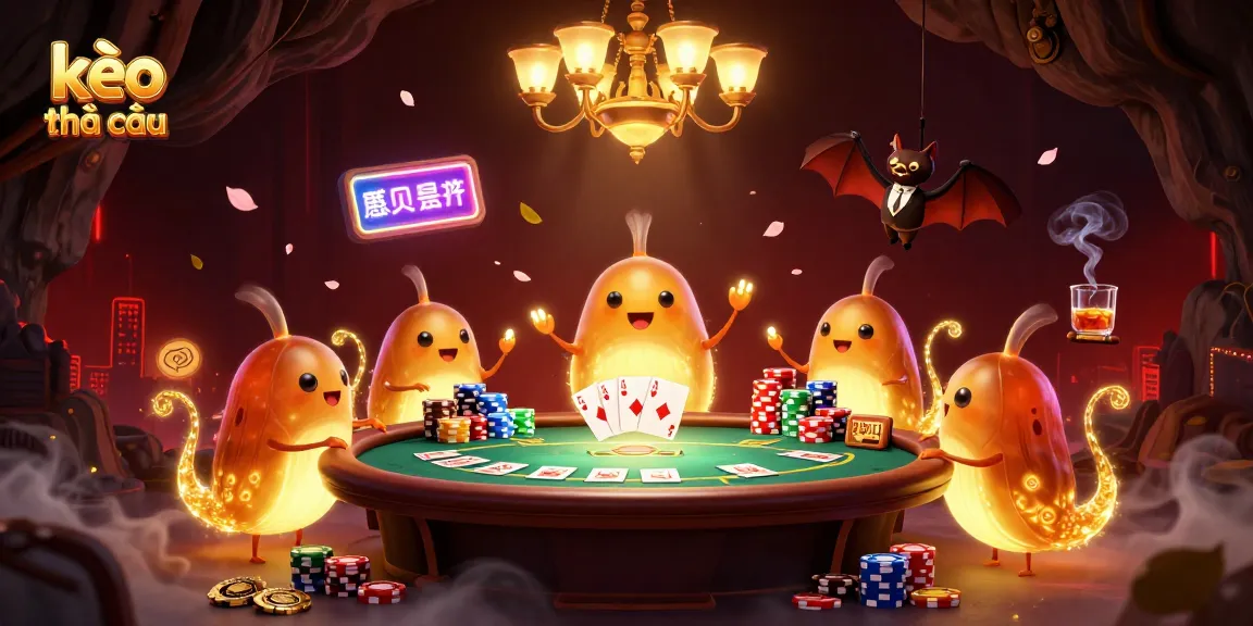 Experience kèo nhà cái with a vibrant casino scene featuring glowworms and a bat dealer.