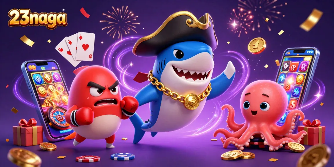 Win big with 23naga in a vibrant casino adventure featuring slot games and gold coins.