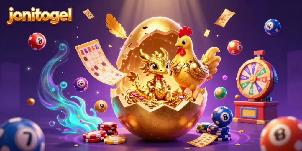 Engage with jonitogel's dynamic gambling scene featuring golden dragon and lottery elements.