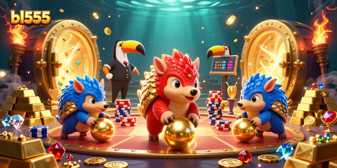 Experience the thrill of winning big at bl555 with vibrant pangolins rolling gold and poker chips.