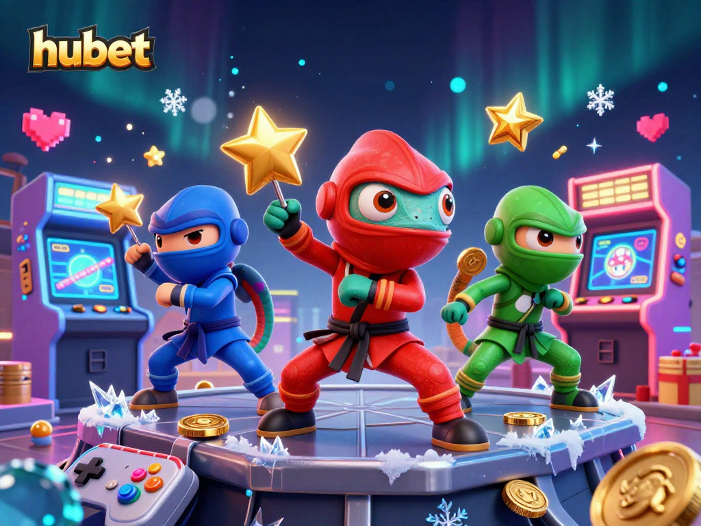 Play exciting games with hubet's cartoon ninja chameleons and vibrant gaming elements!