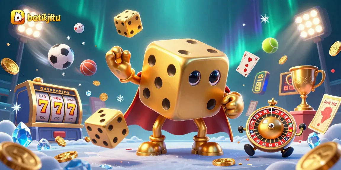 Gambarkan permainan di batikjitu dengan dadu emas dan slot jackpot yang menarik.
