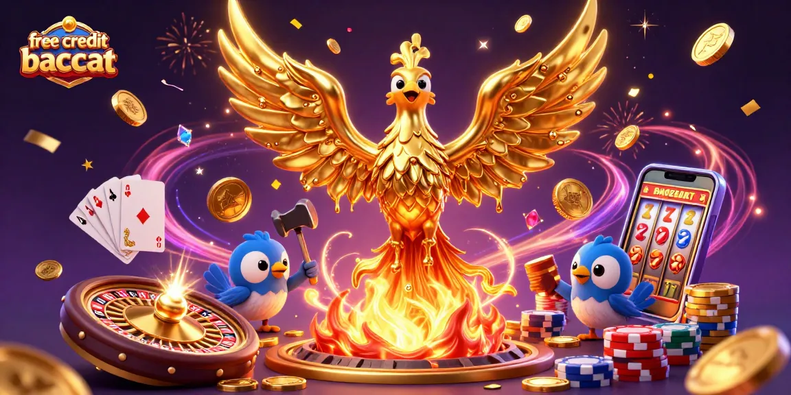 Experience free credit baccarat with vibrant gaming elements and magical visuals in this dynamic casino illustration.