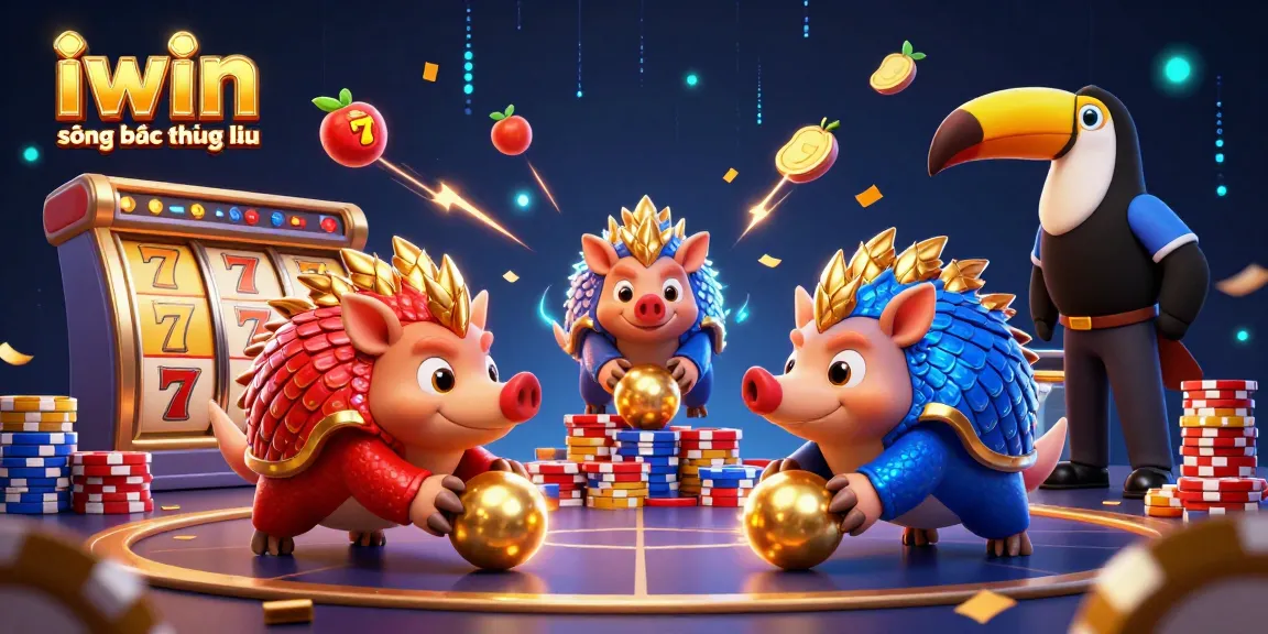 Experience the excitement of iwin sòng bạc thượng lưu with rival pangolins bowling through poker chips in a dynamic casino scene.
