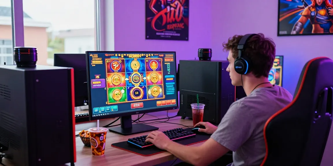 Exciting gaming scene with a user engaging with เวบสล็อต, showcasing immersive slot graphics and dynamic atmosphere.
