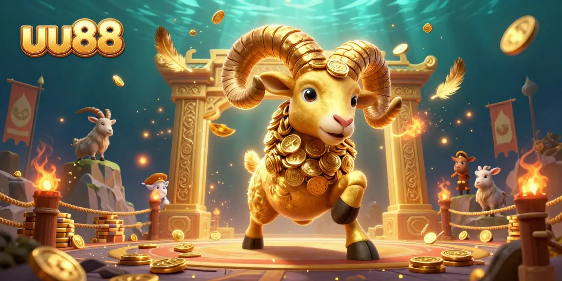 Engage in thrilling gameplay at uu88 with a golden ram charging through a vibrant casino scene.