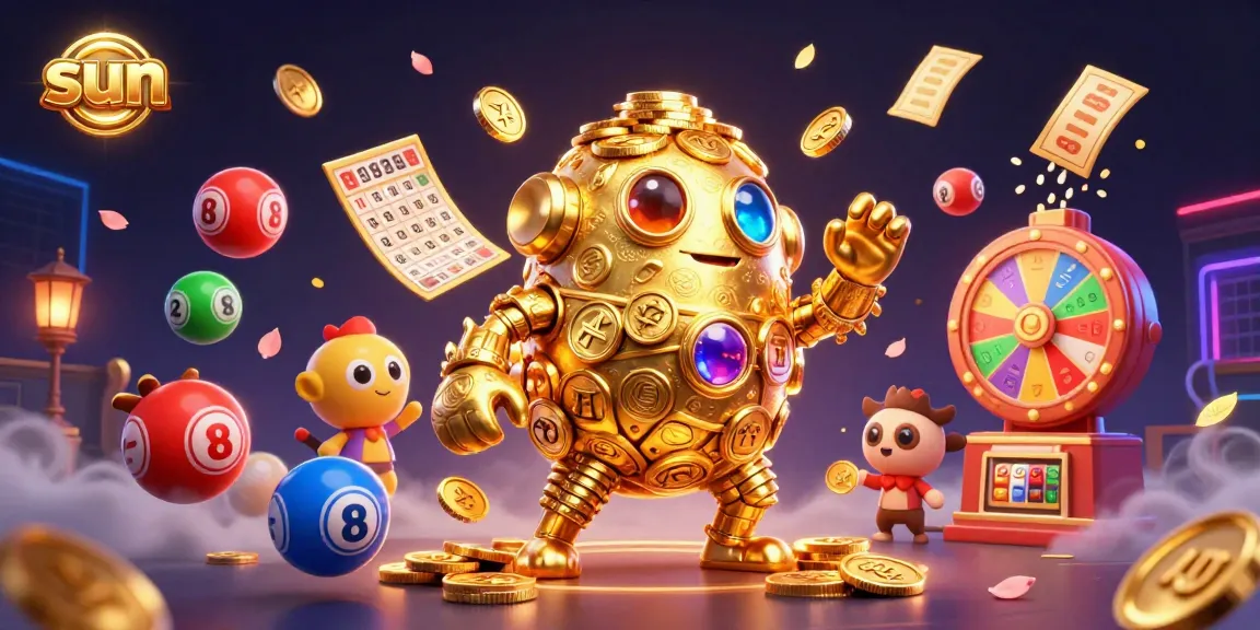 Sun's golden golem leads a vibrant casino scene, showcasing exciting games and colorful elements.