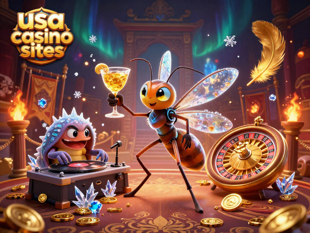 Check out this lively scene showcasing usa casino sites with a vibrant casino mascot at the center of action!