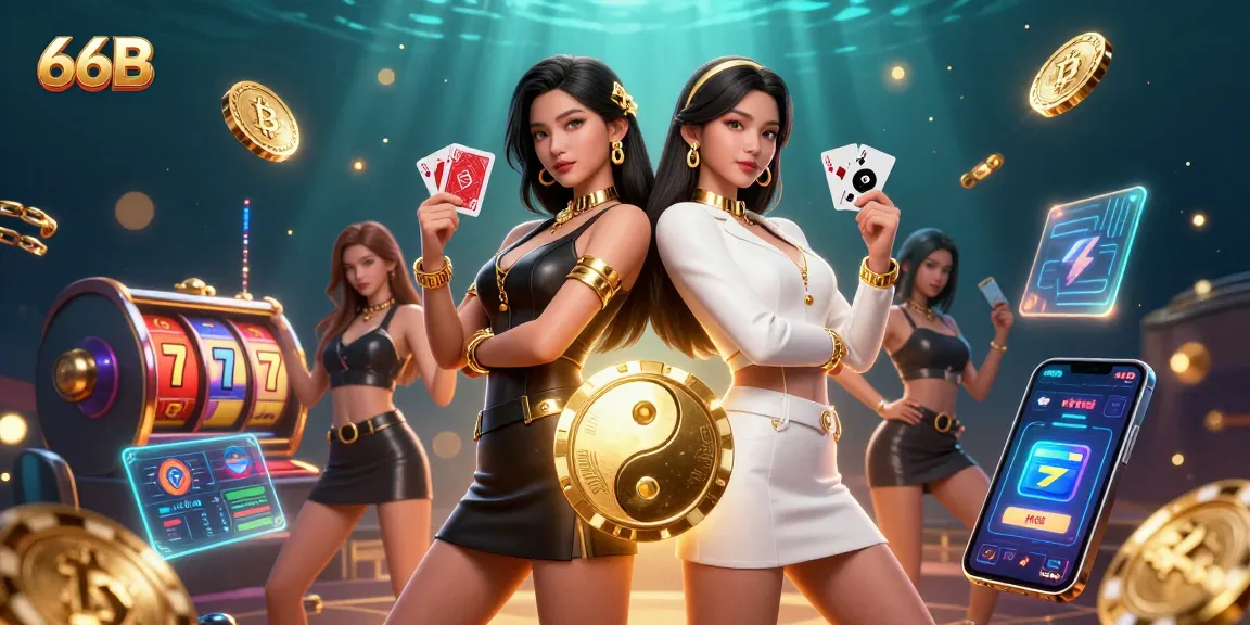 Engage with exciting casino adventures at 66B featuring dynamic Asian twins and vibrant gaming elements.