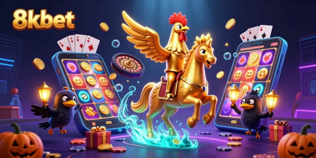 Experience thrilling wins with 8xbet's vibrant gaming scene in this captivating casino illustration.