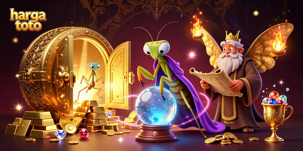 Ilustrasi 3D menyentuh harga toto dengan karakter pemandu mistis dan simbol keberuntungan di latar belakang mewah
