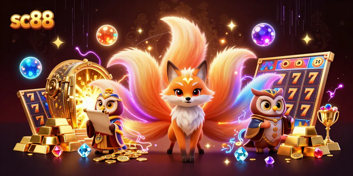 Experience thrilling jackpots at sc88 with a vibrant scene of a mystical fox spirit and treasures.