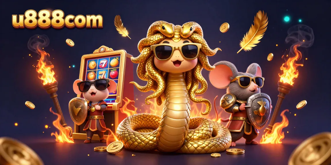 Interact with the vibrant slot scene featuring u888com characters as golden coins and feathers fly.